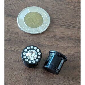 Black acrylic ½” Plugs with Rhinestone Front - NEED O-Rings